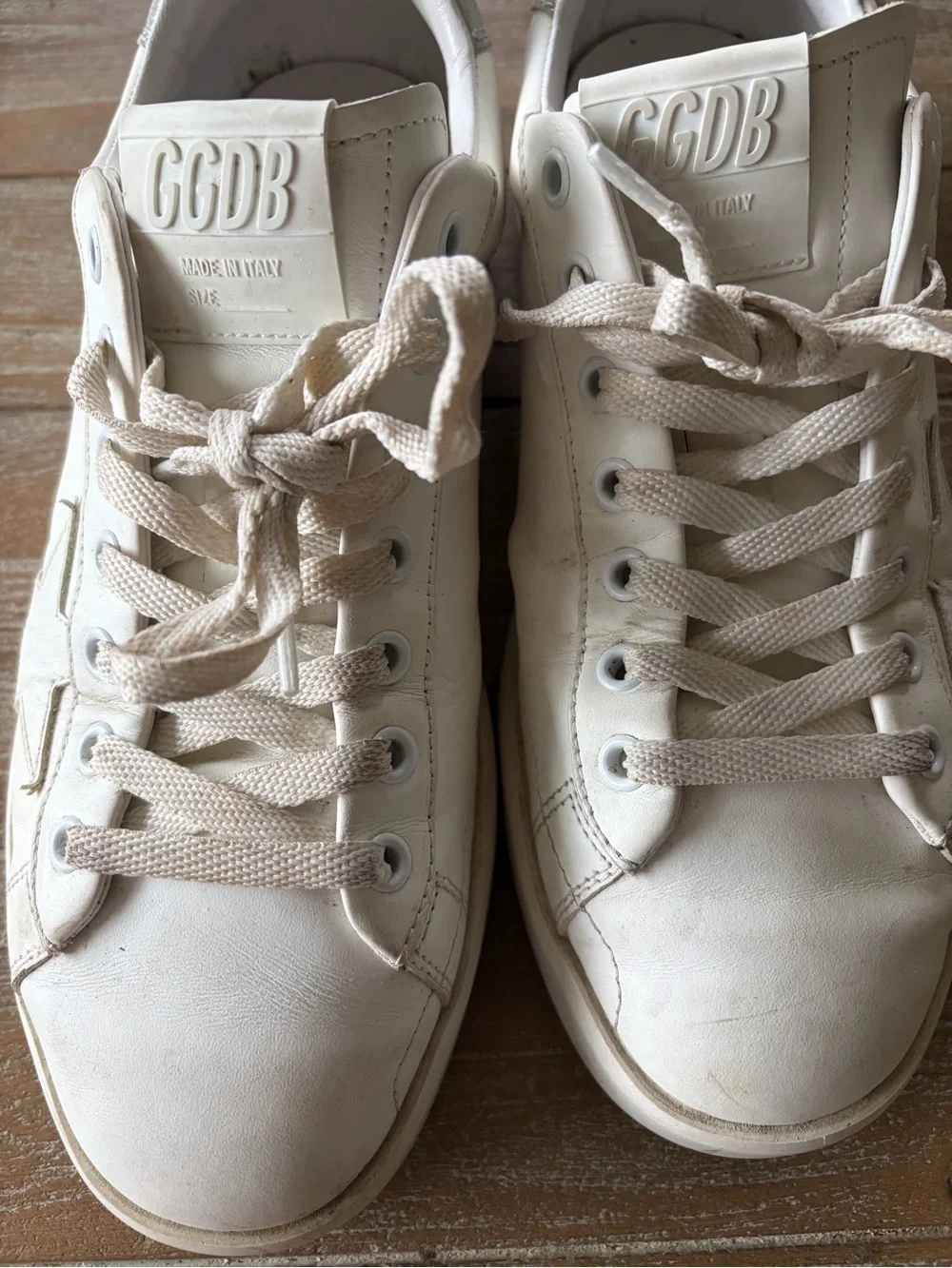 Golden Goose White Leather Platform Sneakers with Silver Heel